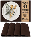 100% Cotton Ribbed Placemats - Set of 4-13 x 19 Inches - Brown - Everyday/Thanksgiving/Fall Cloth Table Mats - Thick Construction, Washable & Reusable Cloth Place Mats - by AVKA Studio
