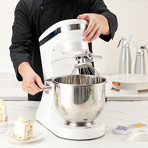 Restaurantware Hi Tek 5.3-Qt Electric Stand Mixer 1 Tilt-Head Kitchen Mixer With Stand - Includes Dough Hook Whisk & Beater 110V/60Hz White Aluminum Stand Mixer Up To 660 RPM