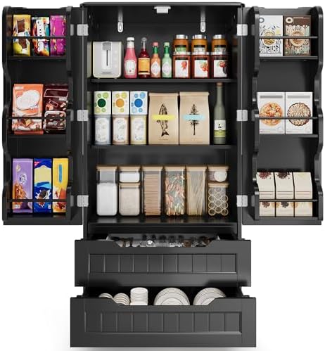 Gizoon 47'' Kitchen Pantry Cabinet with Drawers for Dining Room, Black