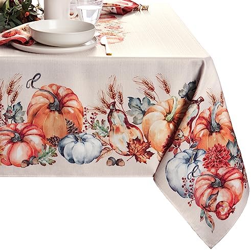 Botanical Harvest Pumpkin Engineered Tablecloth, Multicolor - 60" W x 102" L