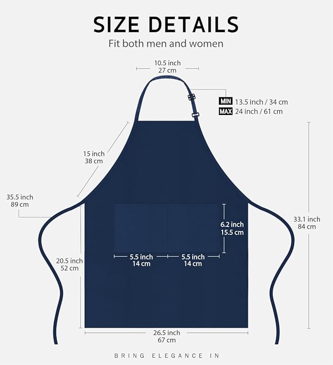 Syntus 12 Pack Bib Apron, Unisex Aprons Adjustable Waterdrop Resistant with 2 Pockets Cooking Kitchen Apron for Chef, BBQ Drawing Apron Bulk, Nautical Blue