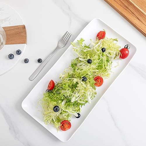White Melamine Rectangular Serving Platter/Tray, Set of 4, 14 inch
