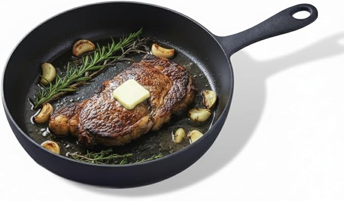 Flambo Skillet #10 - Naturally Non-Stick 10 Inch Pre-Seasoned Cast Iron Frying Pan - Smooth Nonstick Finish for Grilling, Frying, Sauteing, Searing, Baking - Use on Oven, Stove, Grill, or Campfire
