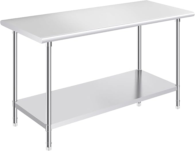 OSTBA Stainless Steel Table for Prep & Work 24x60 Inches, NSF Metal Commercial Heavy Duty Table with Adjustable Undershelf and Adjustable Foot for Restaurant Kitchen Home and Hotel