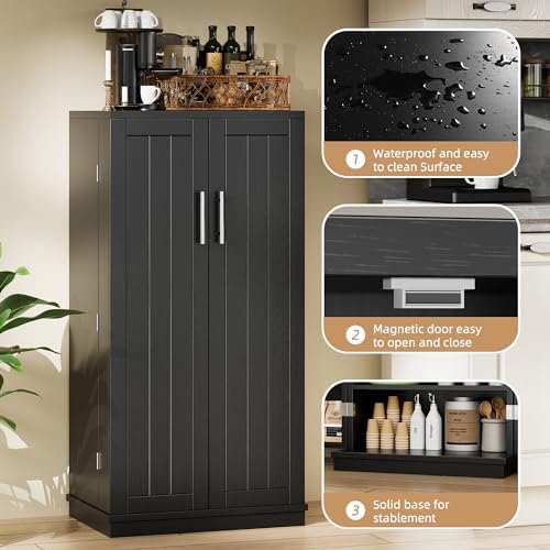 Shintenchi 47'' Kitchen Pantry Cabinet, 5-Layer Storage Cupboard, Black