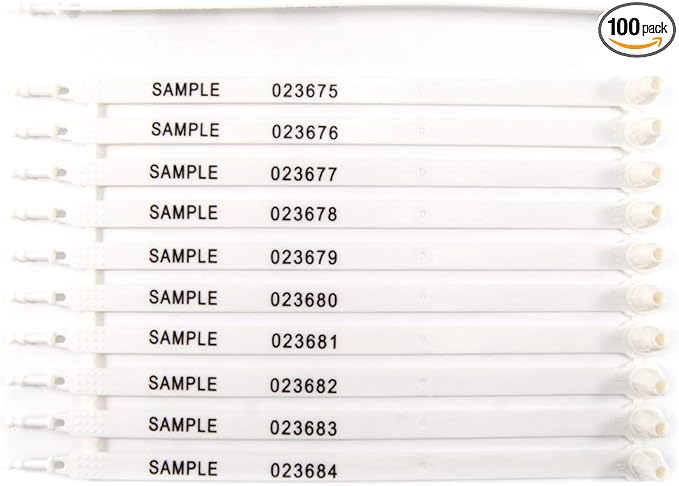 100 Plastic Security Seals for Truck Trailer - Numbered, Container, Load Seals (White)
