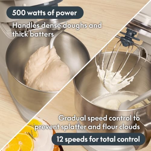 bella STIR 5.3Qt Tilt-Head Stand Mixer, 12-Speed Countertop Mixer, Oatmilk
