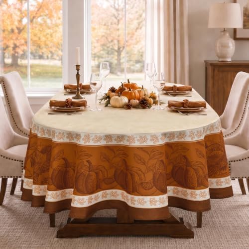 Romanstile Fall Thanksgiving Oval Tablecloth 60 x 84 Inch, Orange
