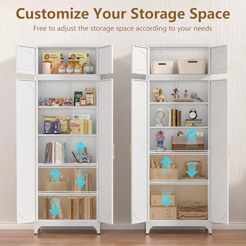 Polup 90" Tall Metal Kitchen Pantry Storage Cabinet with Doors and Shelves
