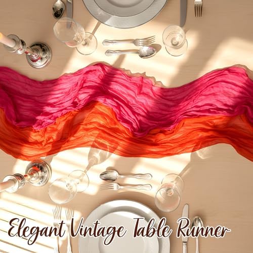6 Pcs Hot Pink and Orange Cheesecloth Table Runners 118"