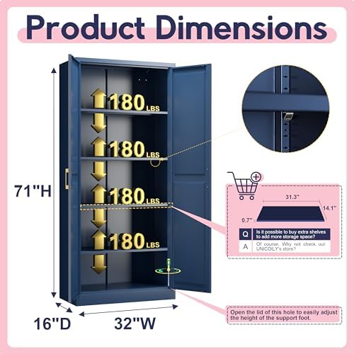 UNICOLY 71" Kitchen Pantry Cabinet, Metal Pantry Storage Cabinet with Doors