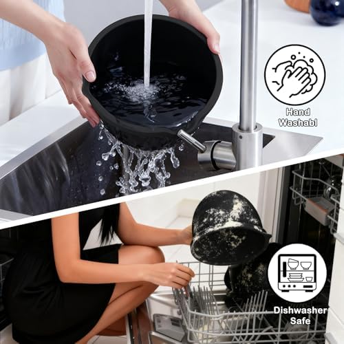 Silicone Bowl Liners with Lids for KitchenAid 5 Qt Tilt Mixing Bowl Inserts, Kitchen Mixer Accessories for Baking & Cooking, Dishwasher Safe, Heat & Cold Resistant (Black & White)