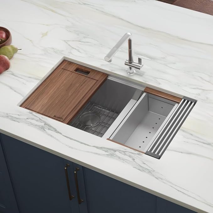Ruvati 33-inch Workstation 60/40 Double Bowl Undermount 16 Gauge Stainless Steel Ledge Kitchen Sink - RVH8356