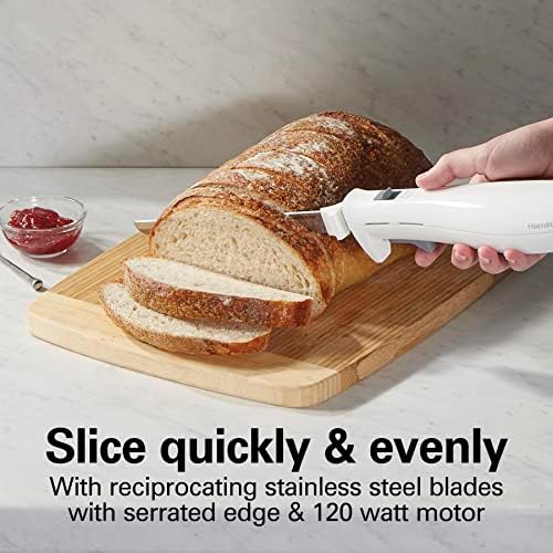 Hamilton Beach Electric Knife, White & 6-Speed Electric Hand Mixer with Whisk, Traditional Beaters, Snap-On Storage Case, White