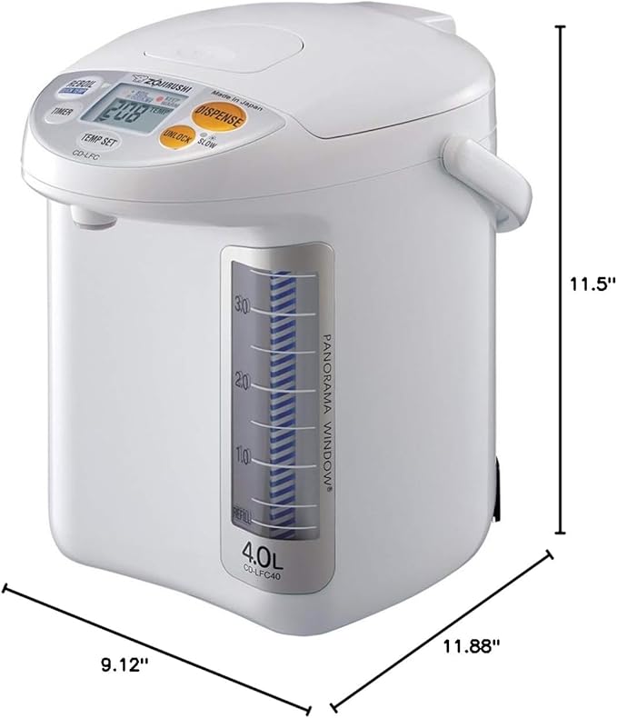 Zojirushi CD-LFC40 Panorama Window Micom Water Boiler and Warmer, 135 oz/4.0 L, White
