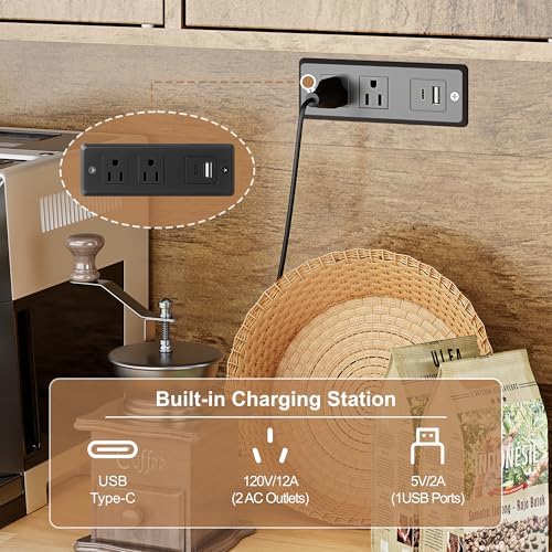 Shintenchi Pantry Cabinet with Charging Station, 70” Tall Kitchen Storage Cabinet with Microwave Stand, Storage Drawers & Adjustable Shelves, Large Capacity Kitchen Hutch for Dining Room, Brown