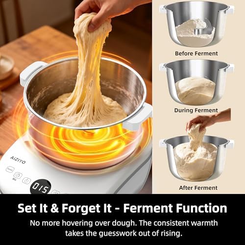 AIZIYO DoughChief, 7.4QT Dough Maker, Dough Mixer with Ferment Function, 304 Stainless Steel Bowl, Removeable lid, Face-up Touch Panel, Electric Dough Proofing Box for Pizza & Bread