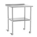 Stainless Steel Prep Table 30" X 30" with Adjustable Undershelf, Backsplash and Wheels, Commercial Metal Workstations for Kitchen, Garage, Outdoor BBQ