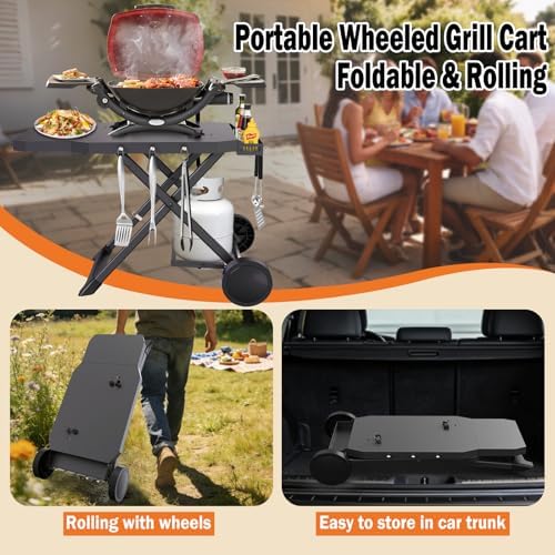 Grill Cart for Weber Q1200 Q1000 Q2200 Q2400, Portable Grill Stand