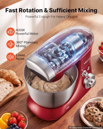 VEVOR 4.2 Qt Tilt Head Stand Mixer 400W Electric Dough Mixer, 6 Speeds Food Kitchen Mixer with Stainless Steel Bowl, Splash Guard, Dough Hook, Whisk, Beater, for Baking Mixing Whipping