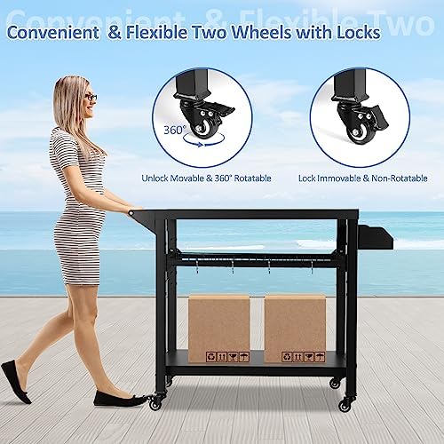 Spurgehom Outdoor Grill Cart, Pizza Oven Stand Table with Wheels