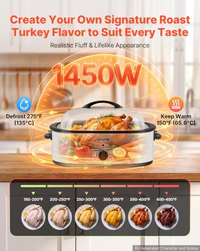 VEVOR Electric Roaster Oven, 18 Qt, Turkey Roasting Pan, White, Metal Lid