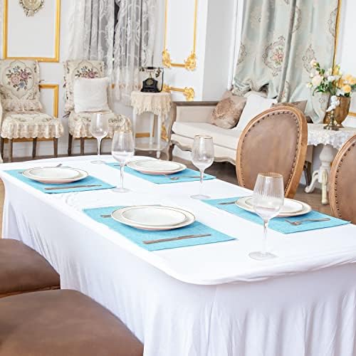 Cloth Placemats Set of 8, Linen Type Fabric Placemats Machine Washable Heat Resistant Placemats Wrinkle Free Thick Polyester Kitchen Place Mats for Dining Table (Light Blue)