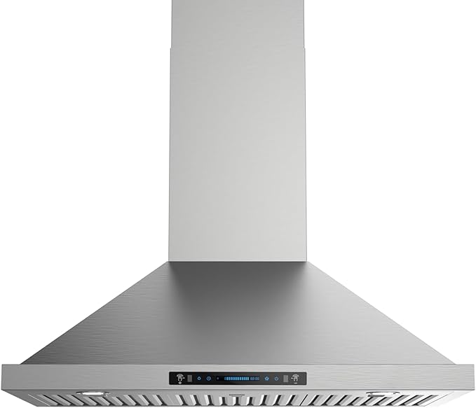 JOCO 36 Inch Wall Mount Range Hood, 900 CFM Stainless Steel Kitchen Chimney Vent Hood, Convertible for Ducted or Ductless Installation, 4-Speed Gesture/Touch/Remote Control P02-36G