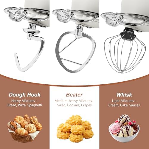 6.5 Qt 10-Speed Tilt-Head Stand Mixer with Dough Hook, Whisk, Beater & Splash Guard, Electric Kitchen Mixer for Baking, Cakes, Bread, and Home Cooking (White)