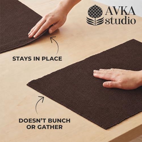 100% Cotton Ribbed Placemats - Set of 6-13 x 19 Inches - Brown - Everyday/Thanksgiving/Fall Cloth Table Mats - Thick Construction, Washable & Reusable Cloth Place Mats - by AVKA Studio