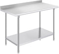 OSTBA Stainless Steel Table for Prep & Work 24x48 Inches with Backsplash, NSF Metal Commercial Heavy Duty Table with Adjustable Undershelf and Foot for Restaurant Kitchen Home and Hotel