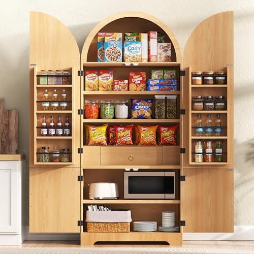 Ball & Cast 72" Arched Pantry Cabinet with Hidden Drawer, Natural