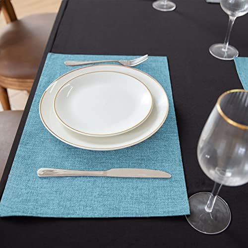 Cloth Placemats Set of 8, Linen Type Fabric Placemats Machine Washable Heat Resistant Placemats Wrinkle Free Thick Polyester Kitchen Place Mats for Dining Table (Light Blue)