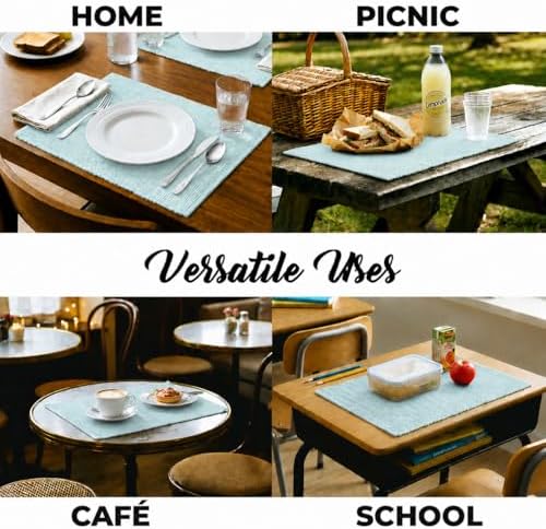 100% Cotton Ribbed Placemats - Set of 8-13 x 19 Inches - Light Blue - Everyday Cloth Table Mats - Thick Construction, Washable & Reusable Cloth Place Mats - by AVKA Studio