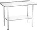 All-Stainless Steel Prep Table, 24 X 48 Inch, with Rounded-Corner Backsplash and Adjustable Undershelf, Heavy-Duty for Outdoor Use,Restaurants,Hotels,Workshops,Kitchens,Gardens, and Garages