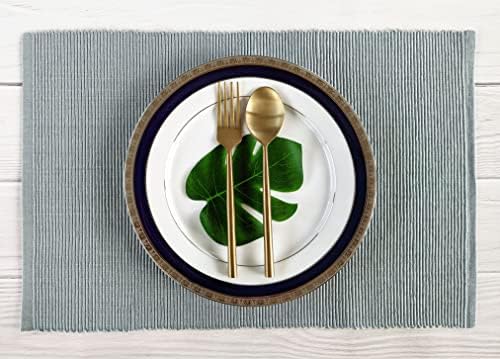 100% Cotton Ribbed Placemats - Set of 8-13 x 19 Inches - Grey - Everyday Cloth Table Mats - Thick Construction, Washable & Reusable Cloth Place Mats - by AVKA Studio
