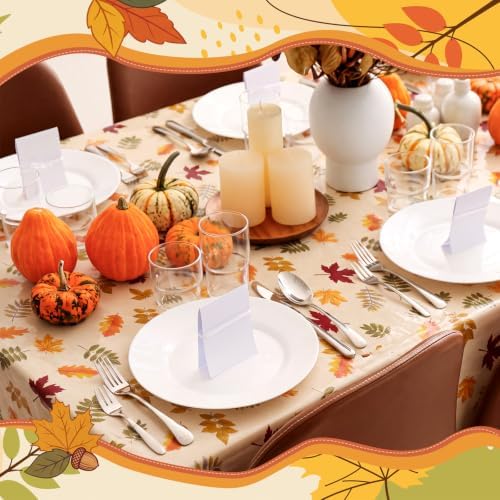 Preboun 15 Pcs Fall Tablecloth Disposable 54 x 108 Inch Maple Leaf, Pumpkin