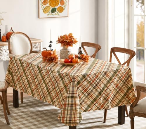 Newbridge Thanksgiving Diagonal Plaid 60 x 102” Rectangle Vinyl Tablecloth