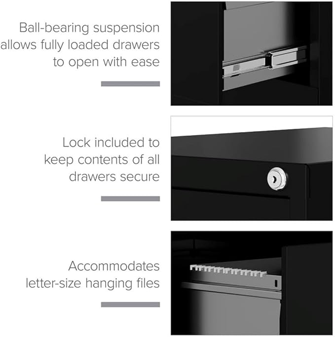 Scranton & Co 4 Drawer Metal Vertical File Cabinet with Lock, 22" Deep, Letter Size, Home/Office, Preassembled, Commercial Grade, Black Finish