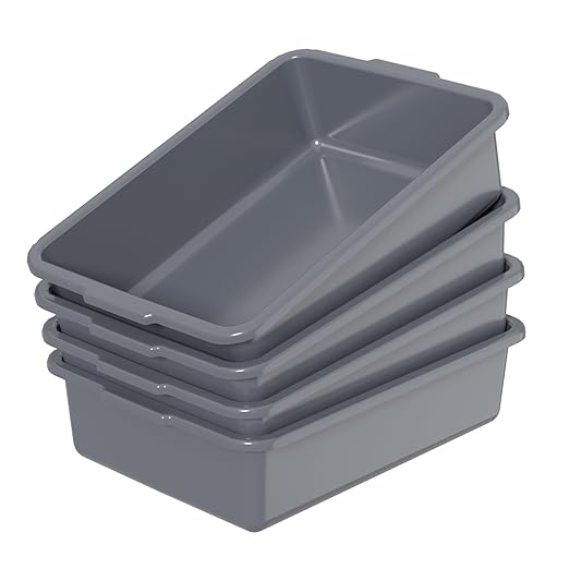 13 L Plastic Bus Tub, Small Commercial Bus Tubs, Gray, 4 Packs