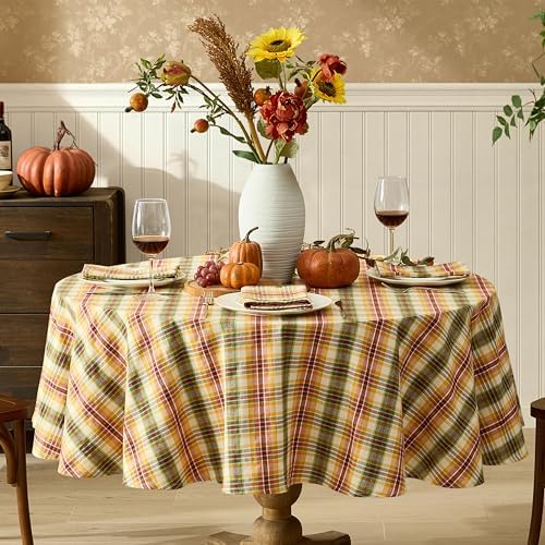 Newbridge Thanksgiving Wheatfield Plaid 70 Inch Round Tablecloth