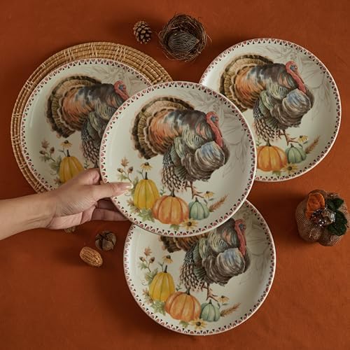 Bico Blessing Season Salad Plates Set of 4, 8.75 Inch Ceramic Dessert Plates for Salad, Appetizer, Side Dishes, Microwave and Dishwasher Safe, Gift for Housewarming and Thanksgiving