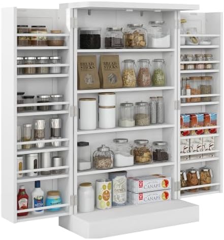 HOMCOM 41" Kitchen Pantry Storage Cabinet, Freestanding, Painted White