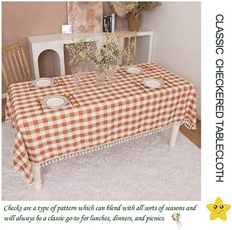 Midsummer Breeze Fall Thanksgiving Orange Gingham Tablecloth 55”x70”