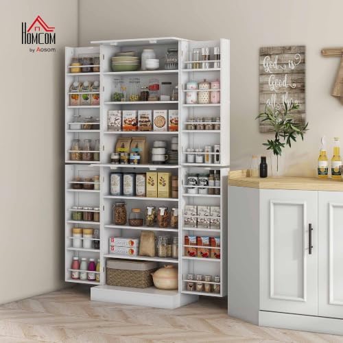 HOMCOM 65" Kitchen Pantry Storage Cabinet 16 Door Shelves White