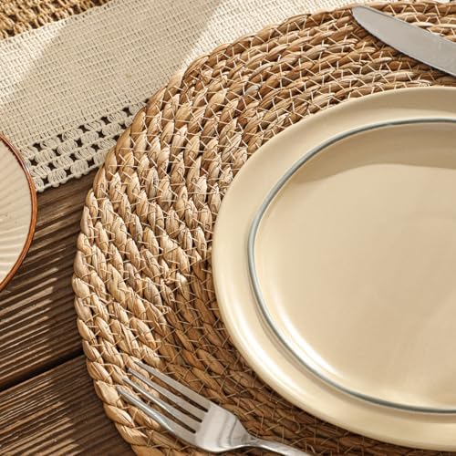 13.8'' Round Woven Placemats Set of 4, Boho Wicker Chargers, Terrekraft