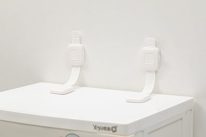 YEYA Upgraded No Drill Furniture Anchors for Baby Proofing, Anti-Tip Adjustable Straps, Strong Adhesive Backing 4 Pack