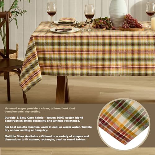 Newbridge Thanksgiving Wheatfield Plaid 52 x 52 Inch Square Tablecloth