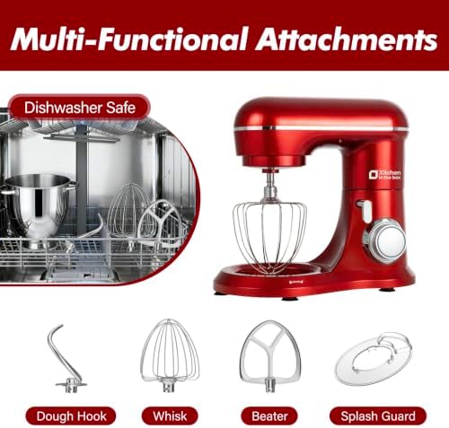 Kitchen in the box 6.5QT Stand Mixer,10-Speed Stainless Steel Bowl (Red)