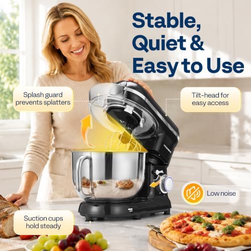 VIVOHOME 3-in-1 Stand Mixer, 6-Quart Tilt-Head Mixer, 10 Speeds, Black